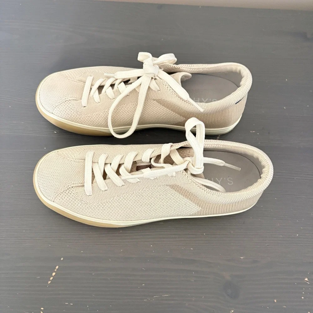 Rothy's Sneakers The Lace Up Size 6 Light Beige Knit Sustainable Biscuit